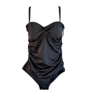 Iris and Lilly Womens Shaping Twist Front One Piece Swimsuit Black Size L